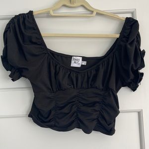 Princess Polly Black rouched crop top short sleeve size 6